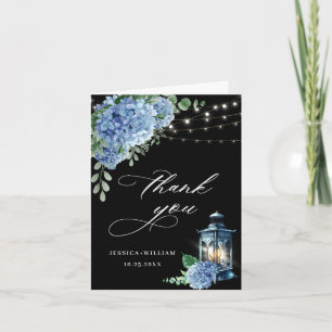 Blue Hydrangea Blommigt Lantern Black Boho Bröllop Tack Kort