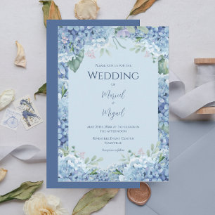 Blue Hydrangea Blommigt Modern Bröllop Inbjudningar