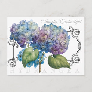 Blue Hydrangea Blommigt Monogrammed Namn Vykort