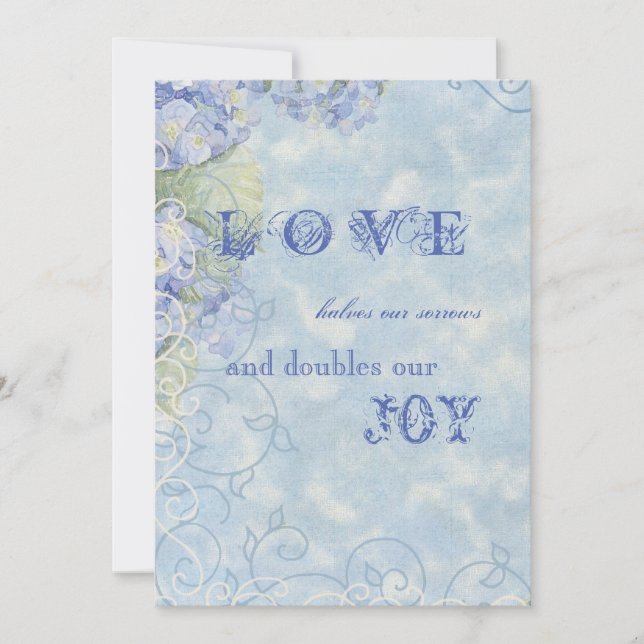 Blue Hydrangea Blommigt Swirls - Bröllopsinbjudan Inbjudningar (Framsida)