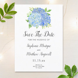 Blue Hydrangea Blommigt Watercolor Bröllop Spara Datumet