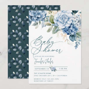 Blue Hydrangea Blommor Lämnar Babykläder Inbjudningar