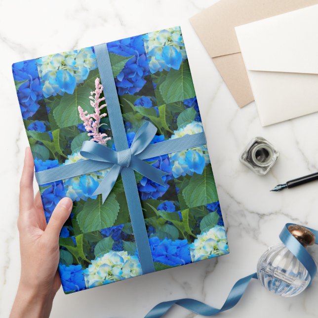 Blue Hydrangea Blooms, Blommönster Presentpapper (Gifting)