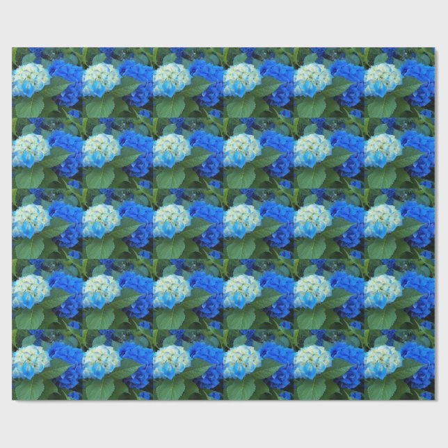 Blue Hydrangea Blooms, Blommönster Presentpapper (Platt)