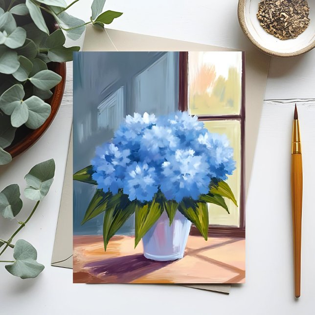 Blue Hydrangea Bouquet Blommigt Painting Vykort (Skapare uppladdad)