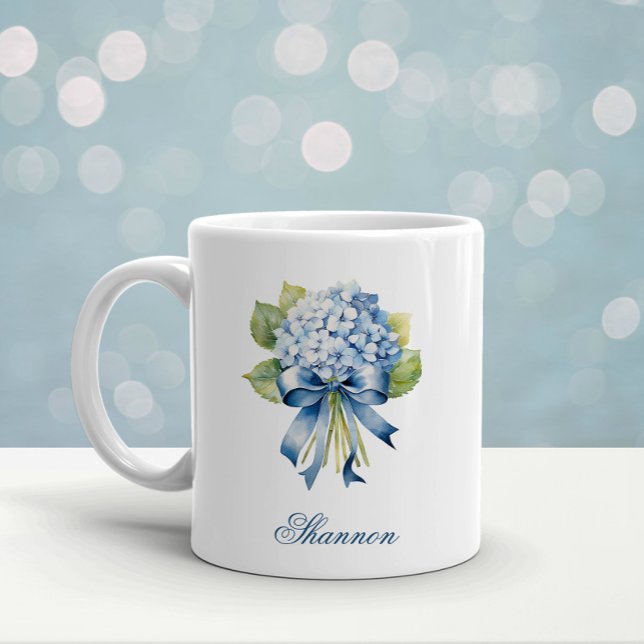 Blue Hydrangea Bouquet Bridesmaid Kaffemugg (Bridesmaid Mug Blue Hydrangea Bouquet)