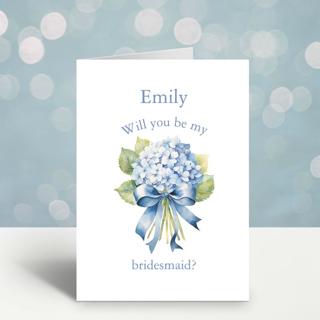 Blue Hydrangea Bouquet | Frieri i Bridesmaid Inbjudan (A2 Personalized Wedding Party Proposal Card)