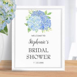 Blue Hydrangea Bouquet Möhippa Välkommen Poster