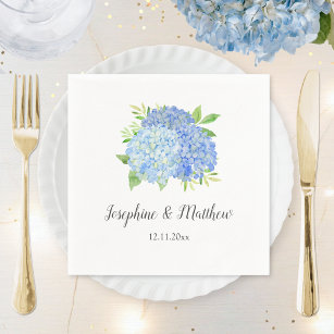 Blue Hydrangea Bouquet Watercolor Blommigt Bröllop Pappersservett