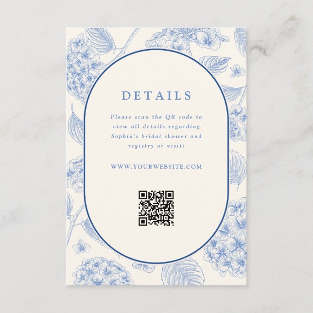 Blue Hydrangea Bridal Shower QR Code  Tilläggskort (Framsida)