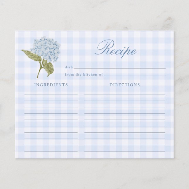 Blue Hydrangea Bridal Shower Recipe Card (Framsida)