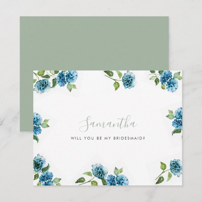 Blue Hydrangea Bridesmaid Proposal Cards (Fram/baksida)