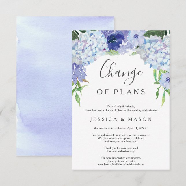 Blue Hydrangea Bröllop efter meddelande Inbjudningar (Fram/baksida)