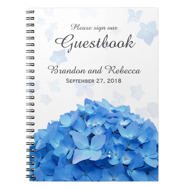 Blue Hydrangea Bröllop Guestbook Anteckningsbok (Framsidan)