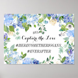 Blue Hydrangea Bröllop Hashtag-tecken Poster