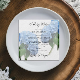 Blue Hydrangea Bröllop Menu Round Inbjudningar