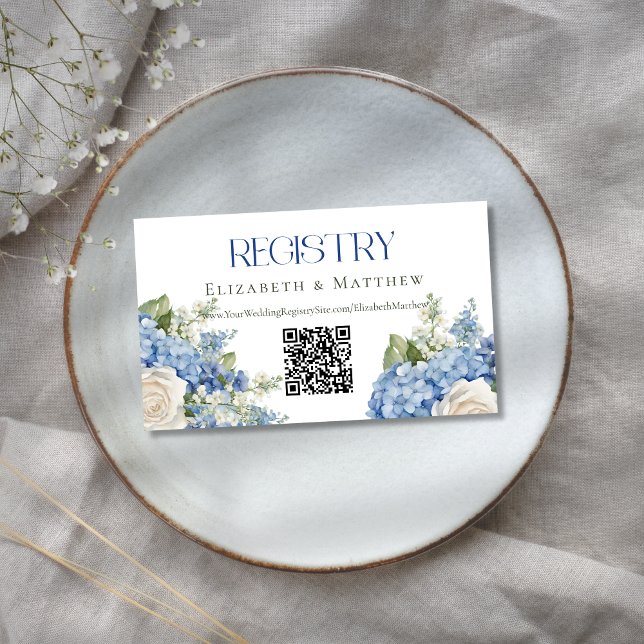 Blue Hydrangea Bröllop Registry QR Code webbplats Tilläggskort (Skapare uppladdad)