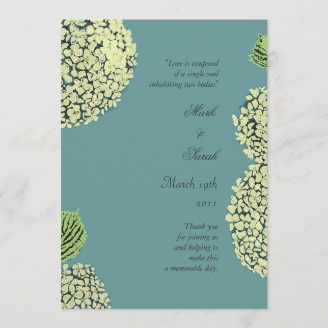 Blue Hydrangea Bröllopsprogram Program (Framsida)