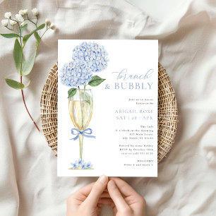 Blue Hydrangea Brunch och BubLY Champagne Glass Inbjudningar