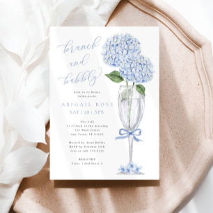 Blue Hydrangea Brunch och Bubly Silver Champagne Inbjudningar