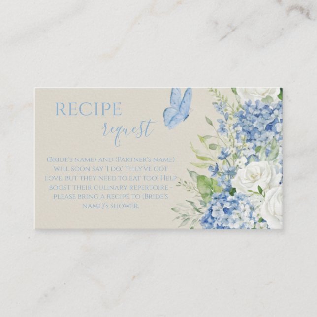  Blue Hydrangea Butterfly Bridal Shower Recipe  Tilläggskort (Framsida)