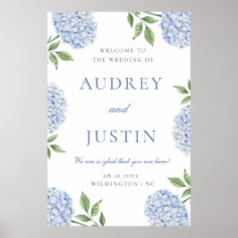 Blue Hydrangea Classic Border, XL Wedding Welcome Poster