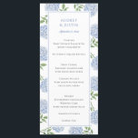 Blue Hydrangea Classic Bröllop Middag Meny<br><div class="desc">Den här vackra designen har blå vattenskog och anpassningsbarna. Använda mallformuläret för att lägga till information. Med Verktyg i Design kan du öppna den avancerade redigeringsmenyn där du kan ändra teckensnitt,  färg och layout för texten eller lägga till text på menyns baksida.</div>