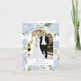 Blue Hydrangea Classic Wedding Photo Thank You Kort