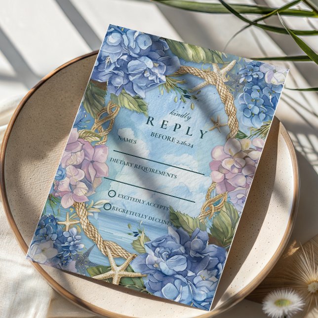 Blue Hydrangea Coastal Rope Wedding OSA Kort (Skapare uppladdad)