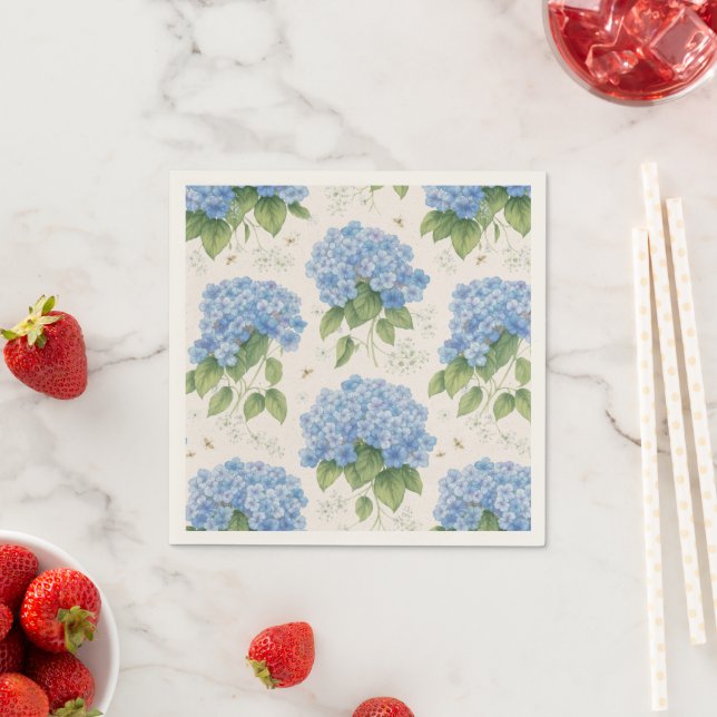 Blue Hydrangea Cocktail Napkins | Elegant Coastal  Pappersservett (Insitu)