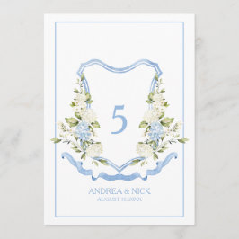 Blue Hydrangea Crest Monogram Card Inbjudningar