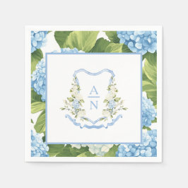 Blue Hydrangea Crest Monogram Pappersservett