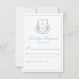 Blue Hydrangea Crest Monogram RSVP Cards OSA Kort