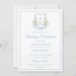 Blue Hydrangea Crest Monogram Wedding Invitation Inbjudningar