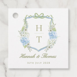 Blue Hydrangea Crest Wedding Monogram Gåvor Etiketter