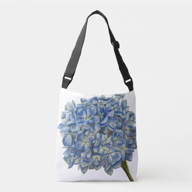 Blue Hydrangea Crossbody Tote  Axelväska (Framsida)