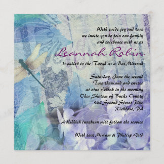 BLUE HYDRANGEA & DRAGONFLY Bat mitzvah inbjudan