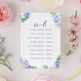 Blue Hydrangea Elegant Alphabetic Seating Charts Bordsnummer