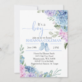 Blue Hydrangea elegant babydusch Inbjudningar