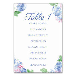 Blue Hydrangea Elegant Numeric Seating Charts Bordsnummer