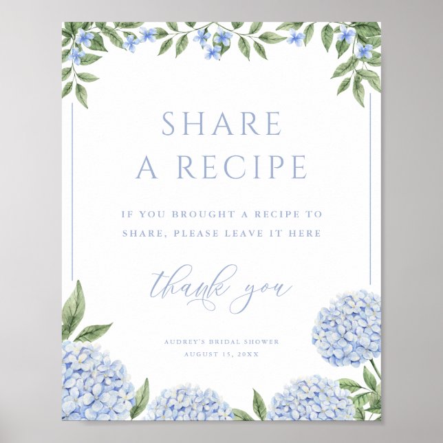 Blue Hydrangea  en Recept Shower Poster (Framsidan)