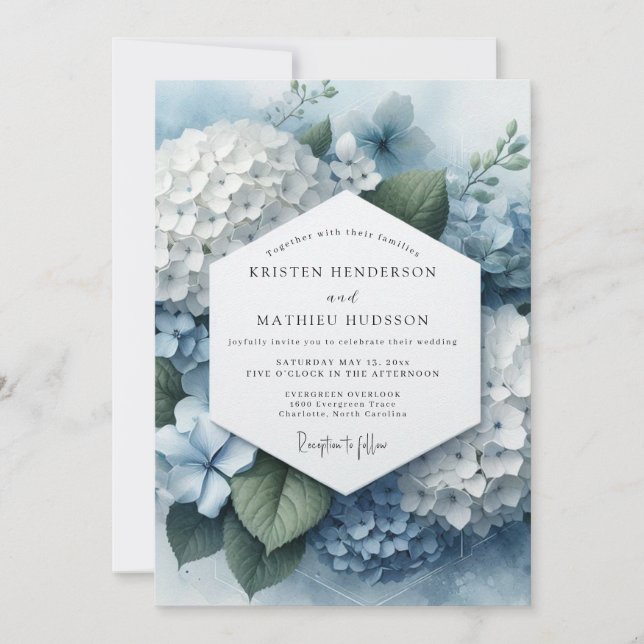 Blue Hydrangea Ethereal Wedding Inbjudningar (Framsida)