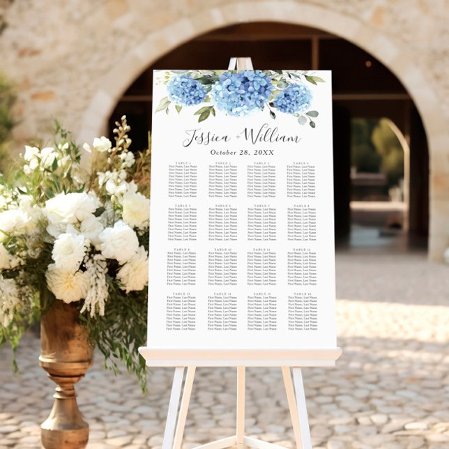 Blue Hydrangea Eucalyptus 16 Bord SEATING CHART Poster (Skapare uppladdad)