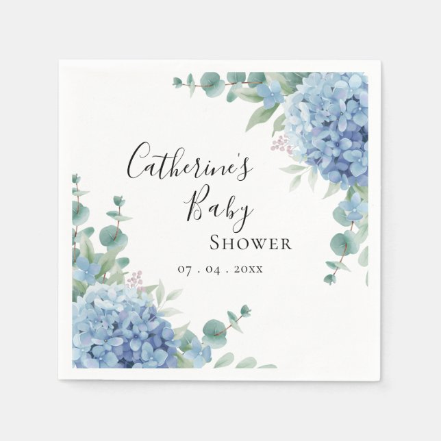 Blue Hydrangea Floral Baby Shower Pappersservett (Framsidan)