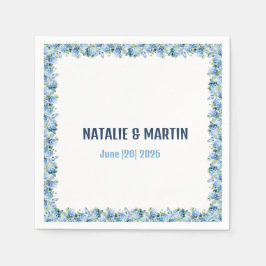 Blue Hydrangea Floral Border Wedding Personalized Pappersservett