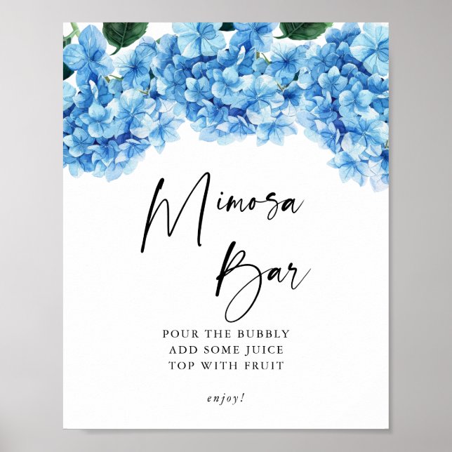 Blue Hydrangea Floral Bridal Shower Mimosa Bar Poster (Framsidan)