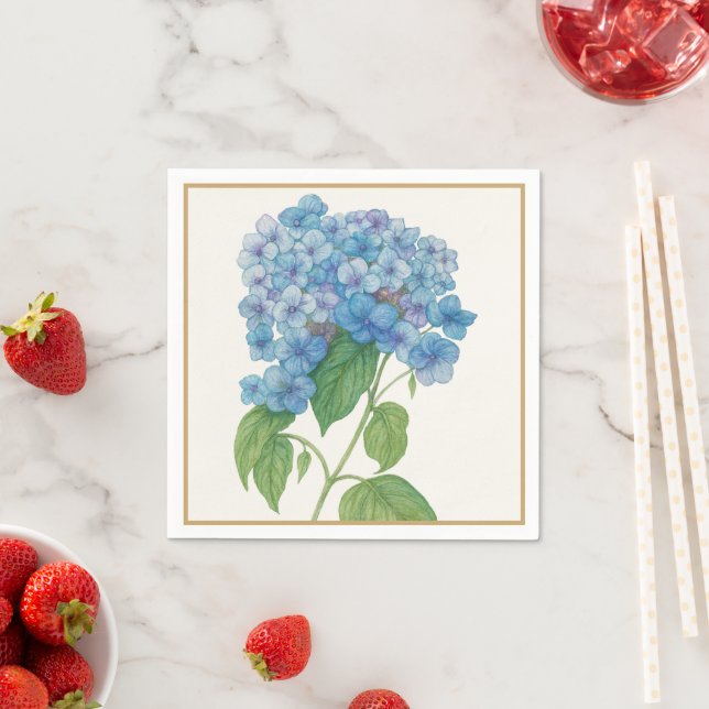 Blue Hydrangea Floral Cocktail Napkin | Elegant Pappersservett (Insitu)
