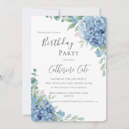 Blue Hydrangea Floral Elegant Birthday Inbjudningar