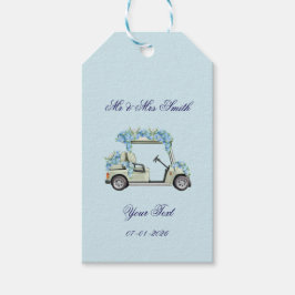 Blue Hydrangea Floral Golf Cart Wedding Favor Tags Presentetikett