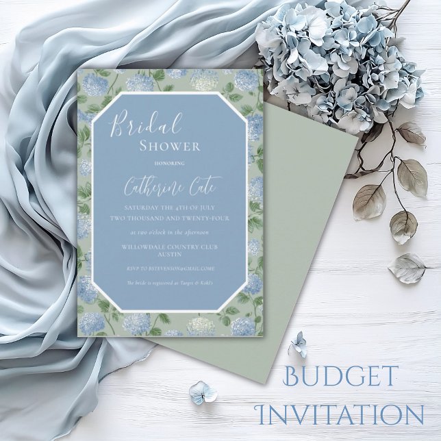 Blue Hydrangea Floral Green Bridal Shower Inbjudningar (Skapare uppladdad)